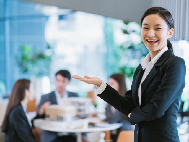 portrait close up smart attractive asian business female smile w