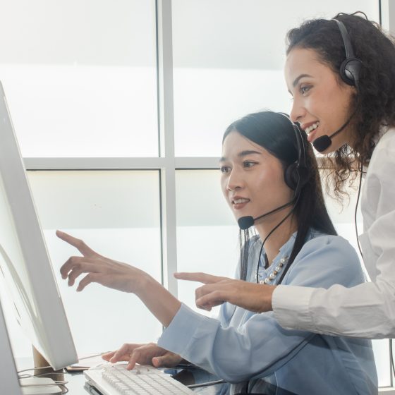 Women working call center support customer service , Team cooperate